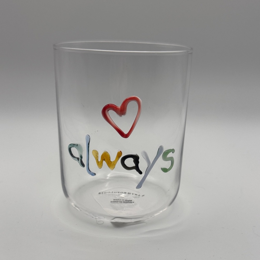 Anthropologie Love Notes “Always” Handblown Juice Glass NWT Heart Tumbler